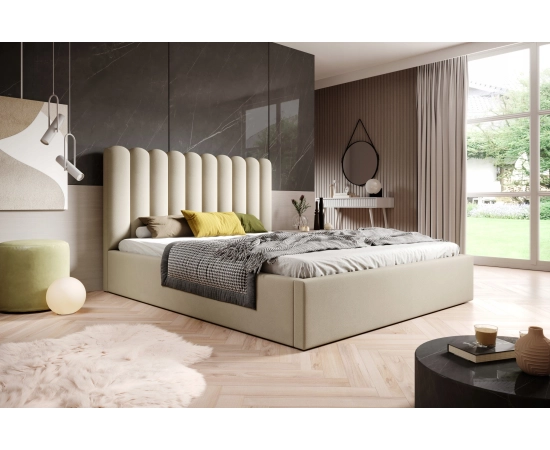 Dwuosobowe łóżko tapicerowane z grubych półwałków 160x200 Lumi