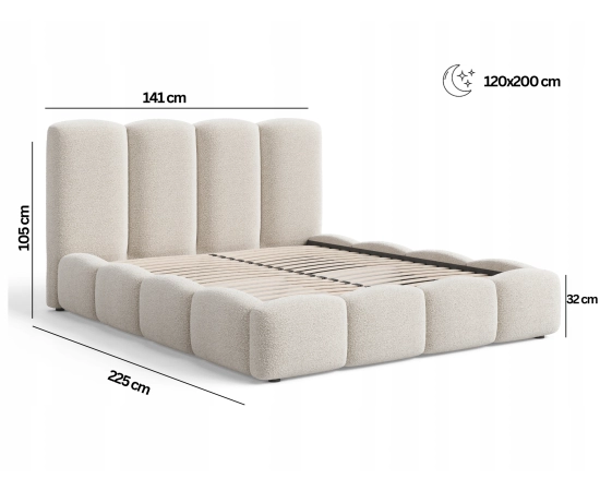 Jugendbett 120x200 mit Bettkasten und Lattenrost Wolkenform Fluffy