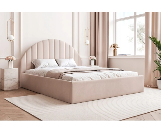 Zaokrąglone łóżko slim z pojemnikiem i stelażem 160x200 Charlott