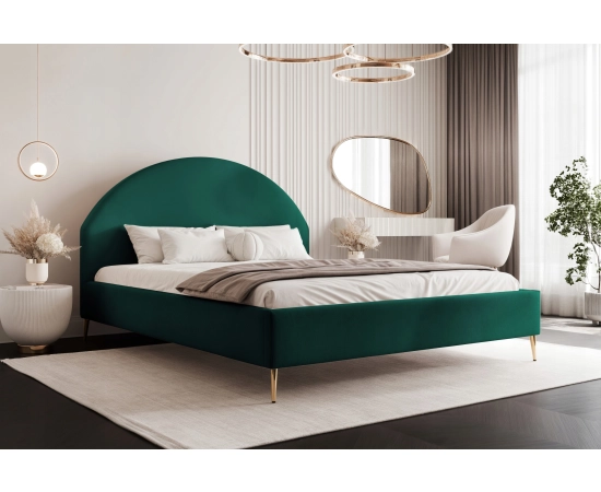 Sypialnia zaokrąglone zagłowie tkanina boucle łóżko slim 140x200 Velora II