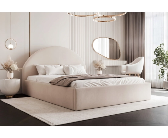 Łóżko tkanina boucle slim stylowe zaglowie pojemnik stelaż 160x200 Velora