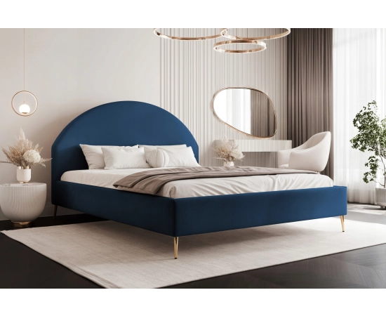 Sypialnia zaokrąglone zagłowie tkanina boucle łóżko slim 140x200 Velora II