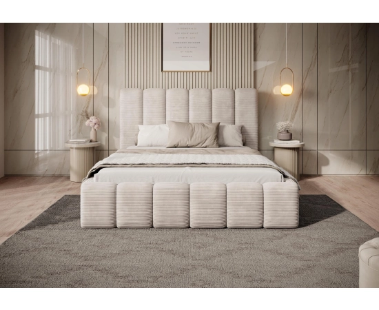Łóżko duże wypukłe kształty tkanina welurowa sztruks 200x200 Dream