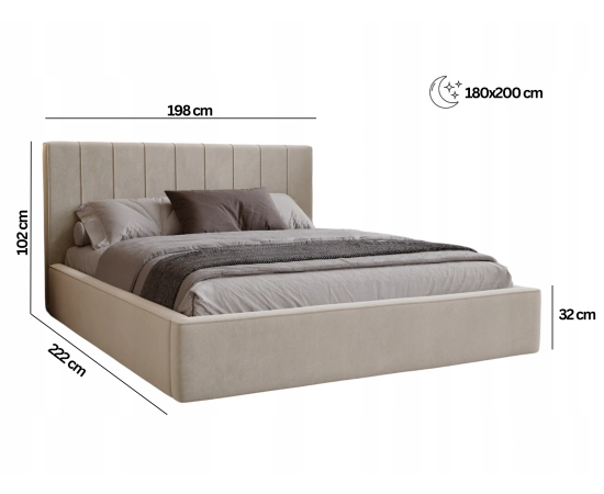 Łóżko do sypialni z stylową lamówką 180x200 stelaż pojemnik Persea