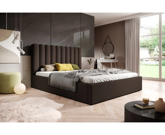 Modernes Ehebett aus breiten Polsterstreifen mit Lattenrost 200x200 Lumi