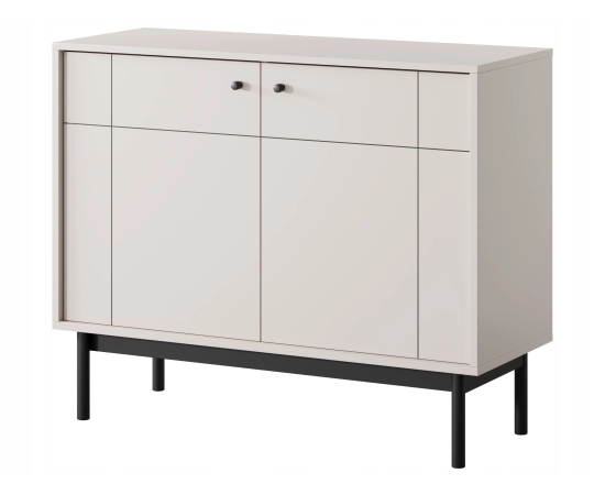 Komoda do salonu 100 cm dwudrzwiowa z czarnymi elementami MALMI kaszmir