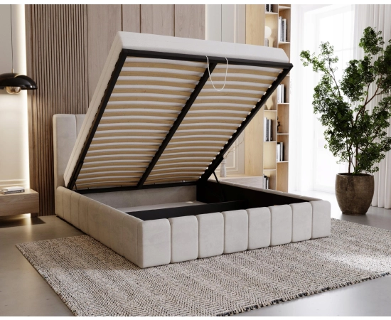 Duże łóżko slim z pojemnikiem i stelażem 200x200 Lexy