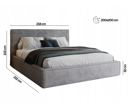 Sypialnia duże łóżko z pojemnikiem stelaż 200x200 Zanzi