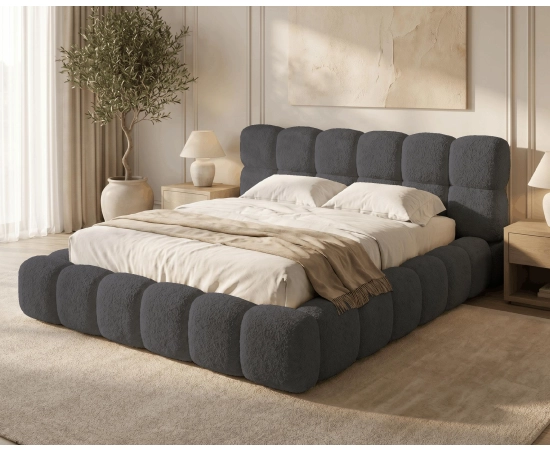 Polsterbett Bouclé 200x200 Tokyo aus dickem Schaumstoff mit Bettkasten