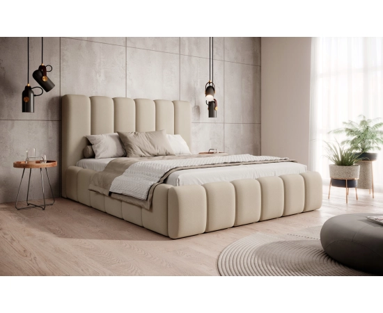 Łóżko duże wypukłe kształty tkanina welurowa sztruks 200x200 Dream