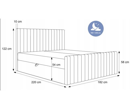 Łóżko kontynentalne do sypialni lamele z pojemnikiem 180x200 Miu + topper