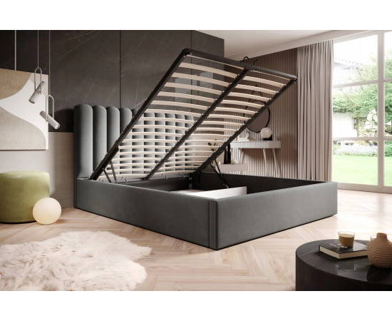 Dwuosobowe łóżko tapicerowane z grubych półwałków 160x200 Lumi