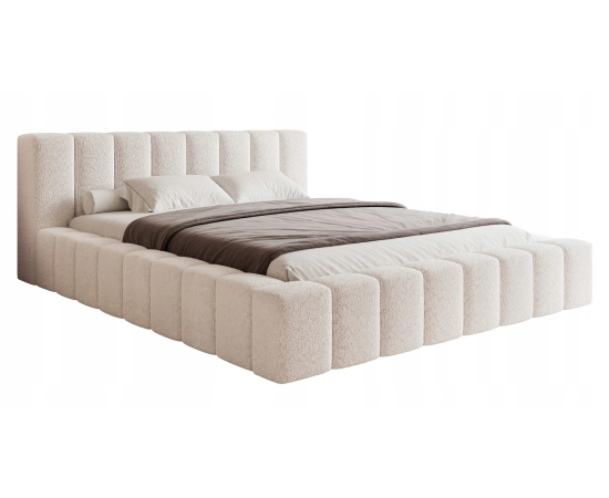 Duże łóżko sypialniane tkanina Boucle obłe kształty 200x200 Marika