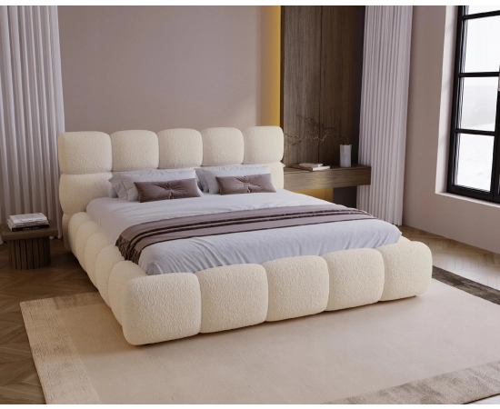 Modernes Design-Bouclé-Polsterbett 160x200 mit Bettkasten und Lattenrost Boston
