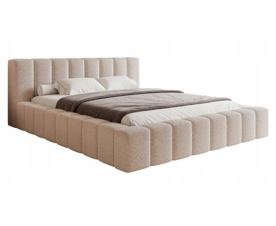 Duże łóżko sypialniane tkanina Boucle obłe kształty 200x200 Marika