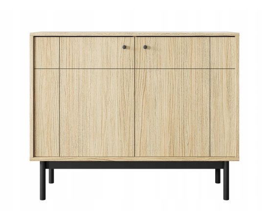 Komoda do salonu 100 cm dwudrzwiowa z czarnymi elementami MALMI dąb linea