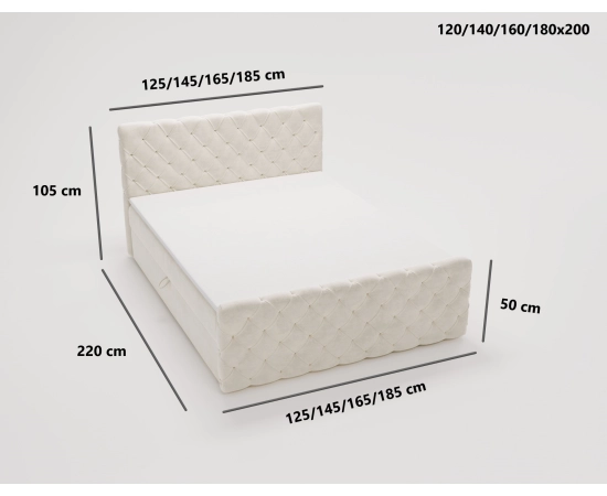 Chesterfield kontynentalne łóżko z pojemnikiem i materacem 160x200 Grand