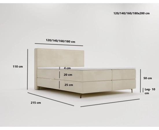 Łóżko do sypialni kontynentalne 140x200 z pojemnikiem i topperem Gloria Box