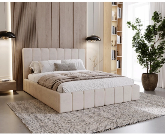 Łóżko slim tapicerowane z pojemnikiem i stelażem 160x200 Lexy
