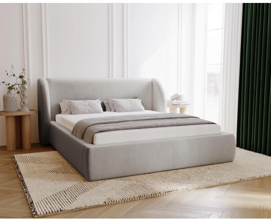 Stylowe łóżko z uszami 140x200 pojemnik na posciel z stelażem Kylie