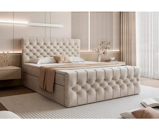 Małe łóżko kontynentalne CHESTERFIELD z dużym pojemnikiem 120x200 Milo