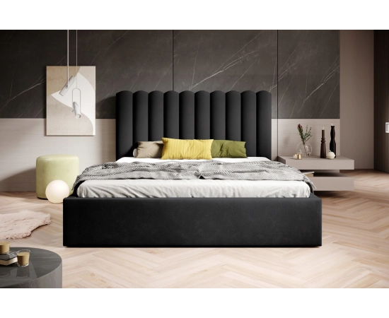 Modernes Ehebett aus breiten Polsterstreifen mit Lattenrost 200x200 Lumi