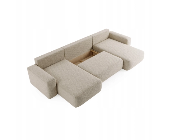 Bouclé U-Sofa mit Schlaffunktion & runden Formen Ornello U