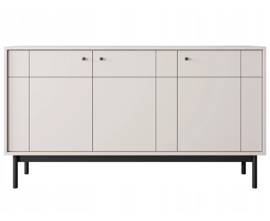 Komoda 150 cm trzydrzwiowa z czarnymi elementami MALMI kaszmirowa