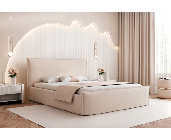 Großes Polsterbett 200x200 mit dekorativem Kissen-Design Pillow