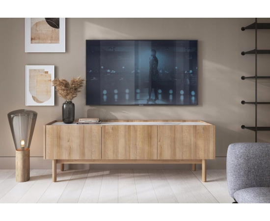 Trzydrzwiowa szafka rtv na nóżkach 144 WOOD dąb riviera