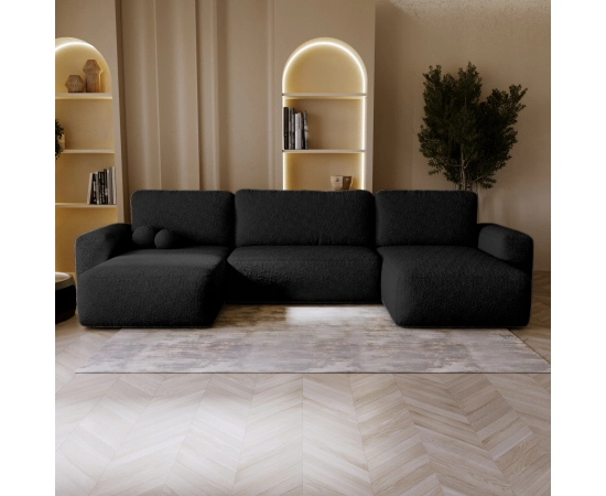 Bouclé U-Sofa mit Schlaffunktion & runden Formen Ornello U