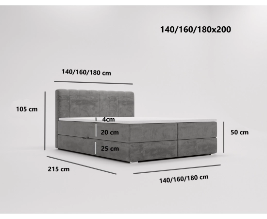 Kontynentalne łóżko 120x200 z pojemnikiem i materacem Lizbona