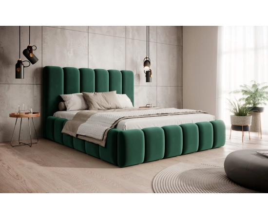Łóżko duże wypukłe kształty tkanina welurowa sztruks 200x200 Dream