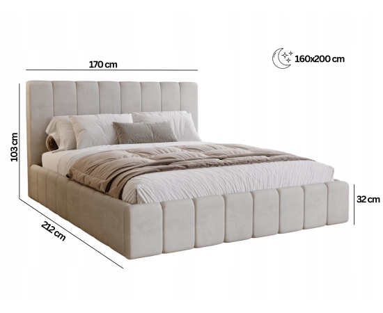 Łóżko slim tapicerowane z pojemnikiem i stelażem 160x200 Lexy