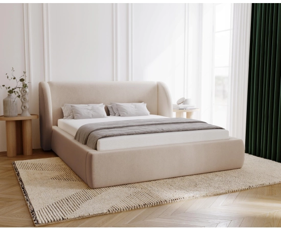 Stylowe łóżko z uszami 140x200 pojemnik na posciel z stelażem Kylie