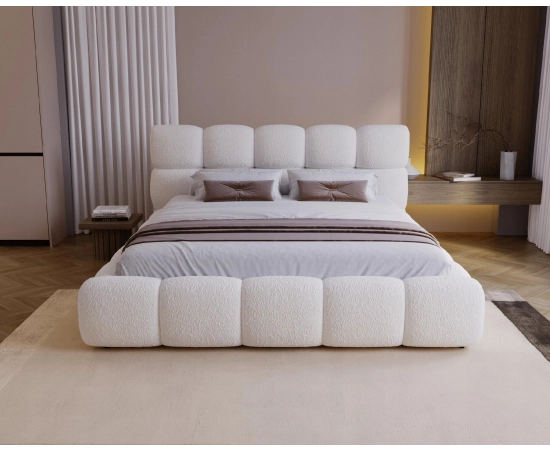 Modernes Design-Bouclé-Polsterbett 160x200 mit Bettkasten und Lattenrost Boston