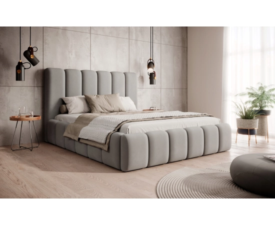 Łóżko duże wypukłe kształty tkanina welurowa sztruks 200x200 Dream