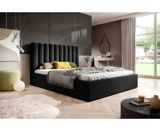 Modernes Ehebett aus breiten Polsterstreifen mit Lattenrost 200x200 Lumi