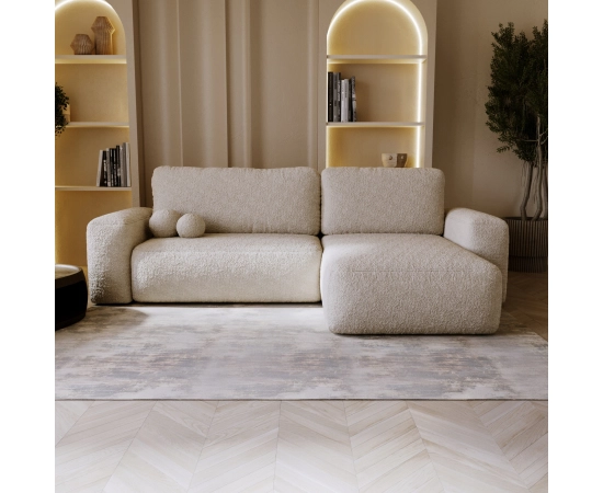 Bouclé Ecksofa mit Schlaffunktion & runden Formen Ornello L