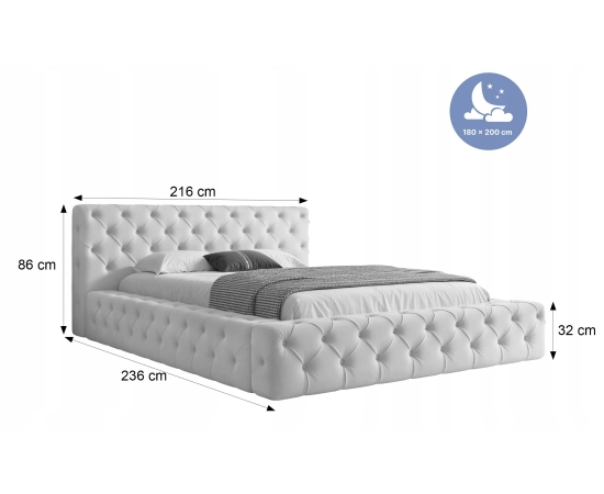 Łóżko Chesterfield pikowane z grubej pianki z pojemnikiem 180x200 Clara