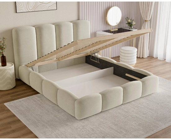 Schlafzimmerbett 160x200 im Wolken-Design mit Bettkasten und Lattenrost Puffy