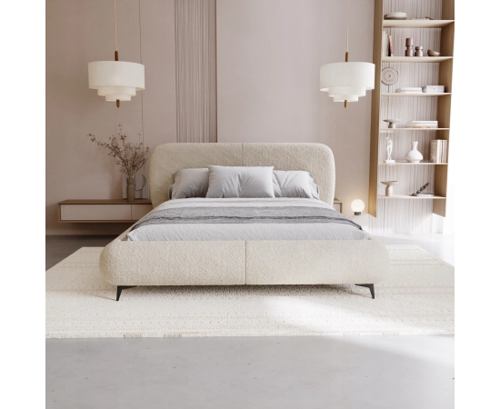 Łóżko sypialniane obłe kształty tkanina boucle 180x200 Eve
