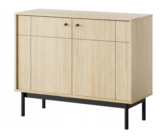 Komoda do salonu 100 cm dwudrzwiowa z czarnymi elementami MALMI dąb linea