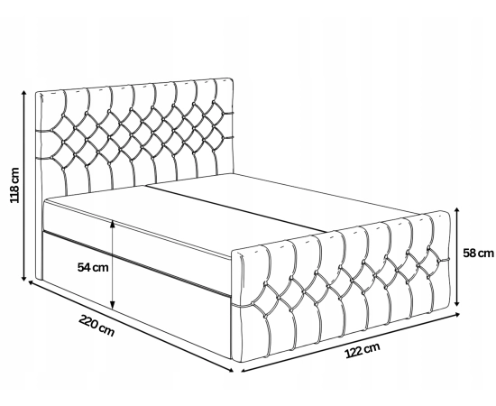 Małe łóżko kontynentalne CHESTERFIELD z dużym pojemnikiem 120x200 Milo