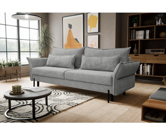 Rozkładana beżowa sofa z nowoczesnymi podłokietnikami Vilio