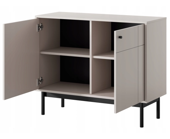 Komoda do salonu 100 cm dwudrzwiowa z czarnymi elementami MALMI kaszmir