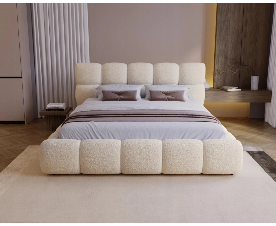 Bouclé Polsterbett 180x200 mit Bettkasten & Lattenrost Boston