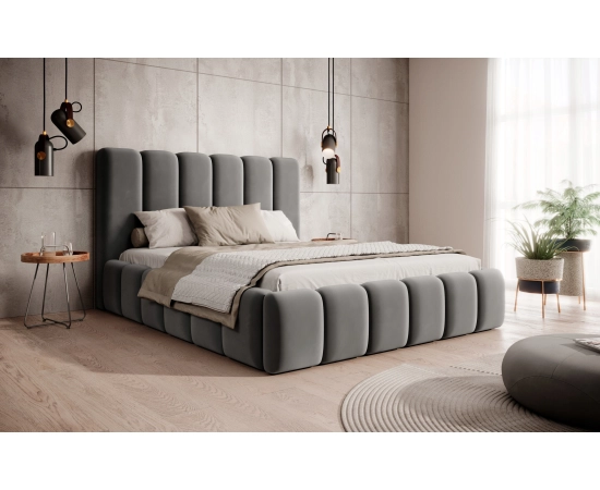 Łóżko duże wypukłe kształty tkanina welurowa sztruks 200x200 Dream