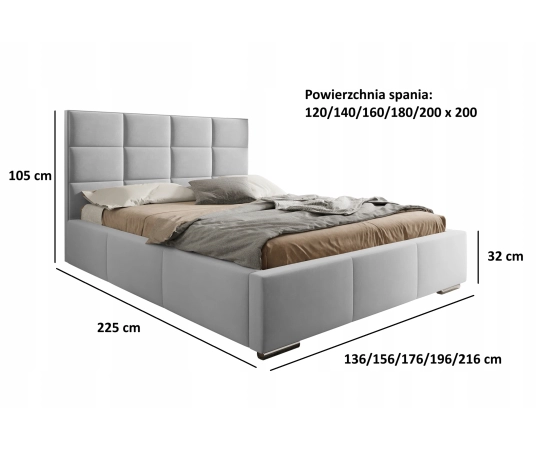 Nowoczesne łóżko z pojemnikiem i stelażem Mia 120x200