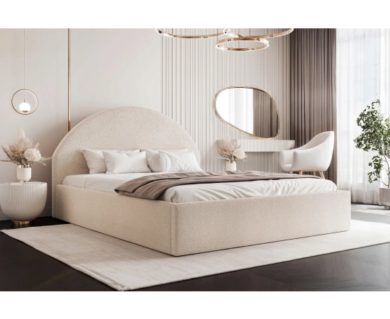 Łóżko tkanina boucle slim stylowe zaglowie pojemnik stelaż 160x200 Velora